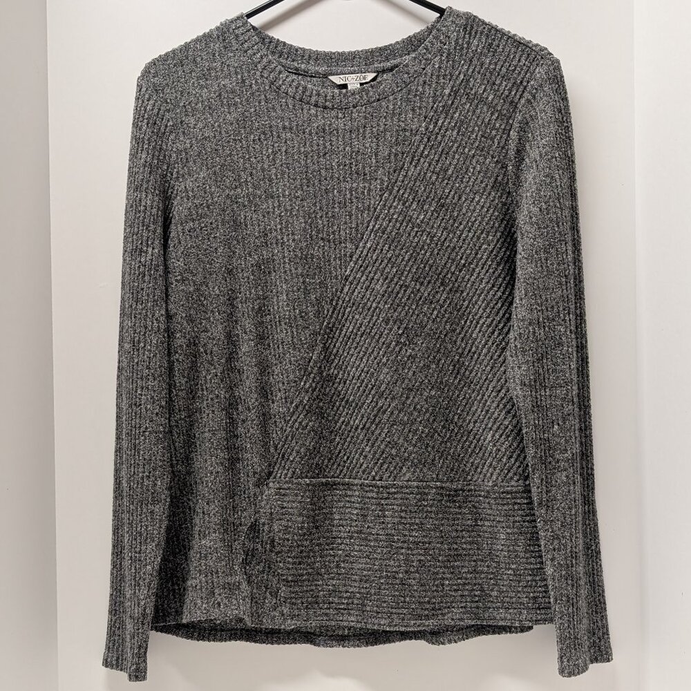 NIC+ZOE Rib-Knit Crew Neck Sweater Tee in Marled Grey & White